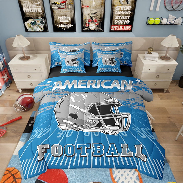 Erosebridal Football Comforter Set Twin Size 7 Pieces Rugby Ball Games Sport Arena Blue Gray Bedding Set Sports Theme Bed in a Bag with Comforter