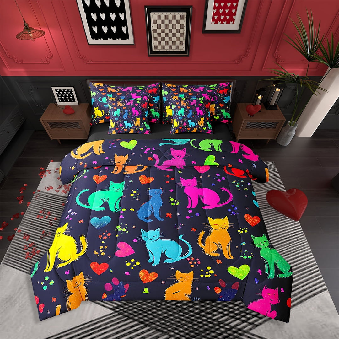 Erosebridal Cute Cat Kitten Bed in a Bag 7pcs Cartoon Animal Bedding Set Full, Ultra Soft 7Pcs, Colorful