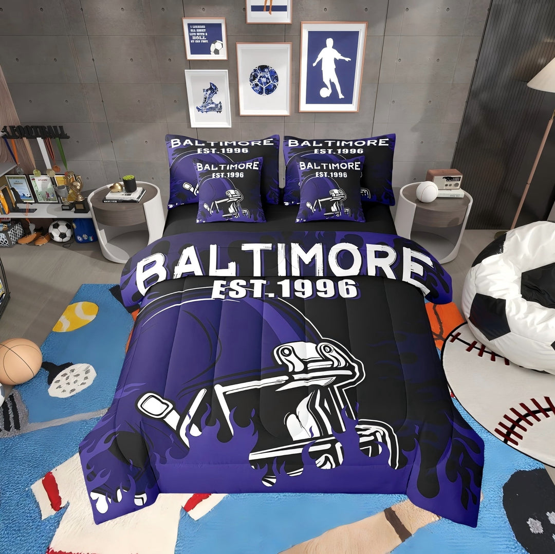 Erosebridal Sports Bedding Twin Size, Soccer Player Bed in a Bag Twin size, Retro Rugby Decor, Reversible 7 Pieces