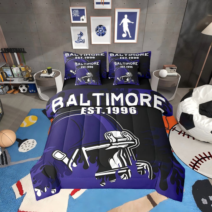 Erosebridal Sports Bedding Twin Size, Soccer Player Bed in a Bag Twin size, Retro Rugby Decor, Reversible 7 Pieces