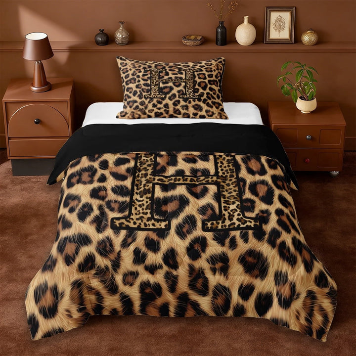 Erosebridal Fashion Letter H Monogrammed Twin Comforter Sets For Cheetah Pattern Lover,Brown Leopard Print Bedding Set For Adults Women,Reversible Black 2 Pieces