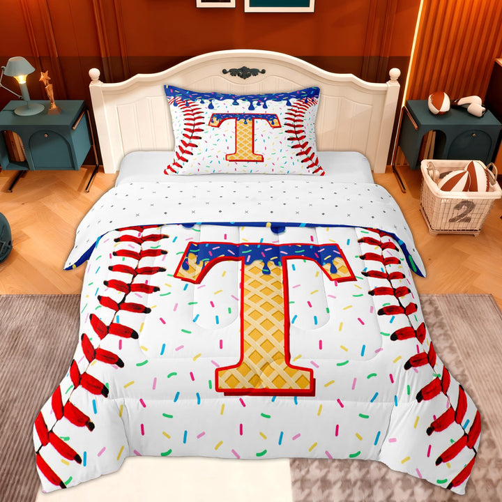 Erosebridal Orange Monogrammed T Twin Comforter Sets, Sport Baseball Bedding Set, Kids Boys, 2 Pieces
