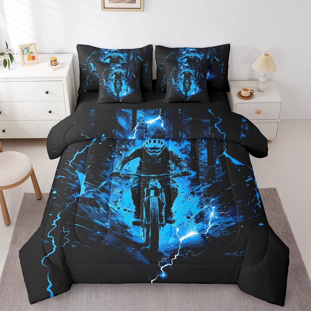 Erosebridal Speed Sports Bedding Full Size, Woodland Motorcycle Bedding Sets Full Size, Extreme Sports Decor, Reversible