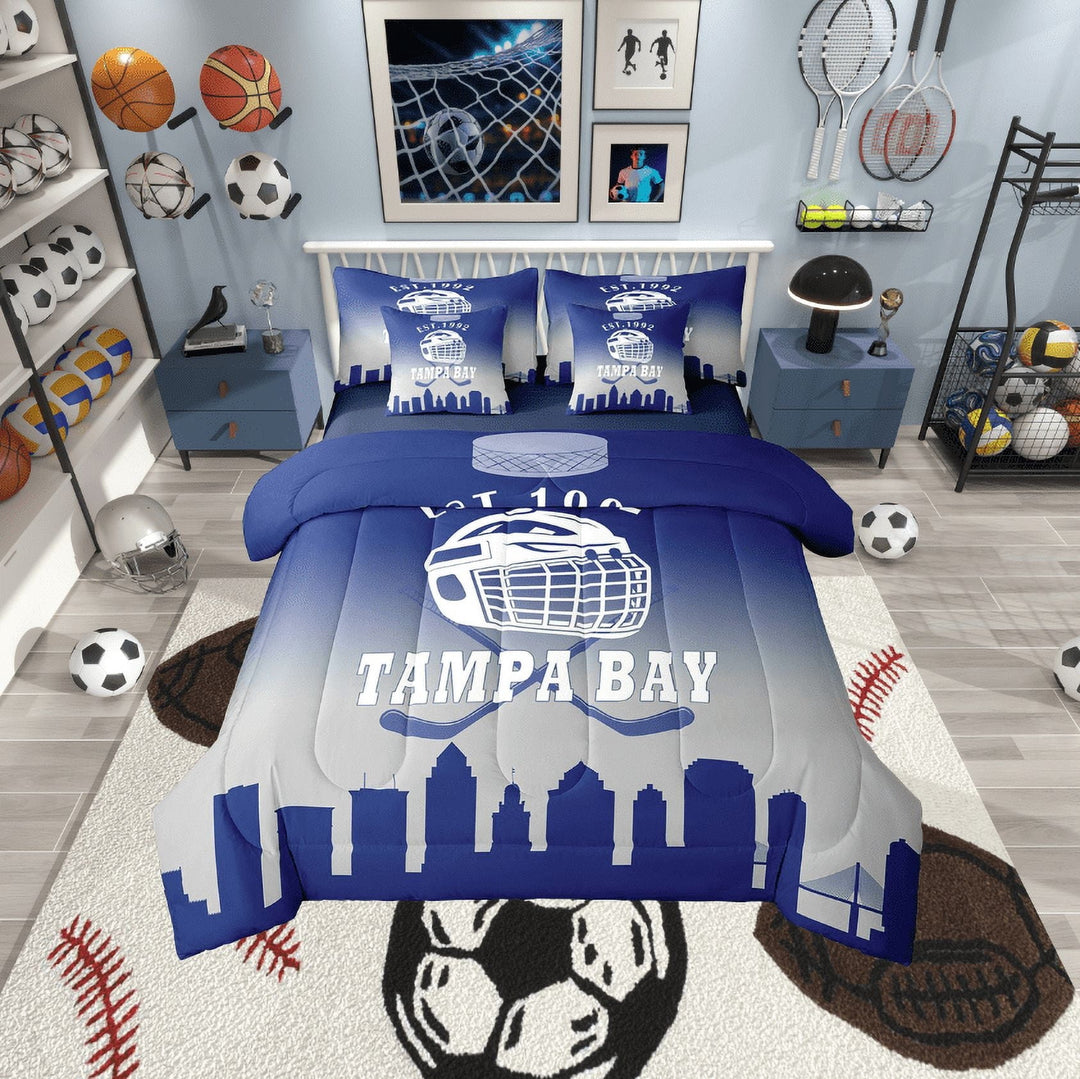 Erosebridal American Football City Bedding Sets Twin Size, Eat Sleep Comforter Sets with Sheets, Soccer Lover Reversible Bed Set, Ultra Soft Room Decorative, 7pcs