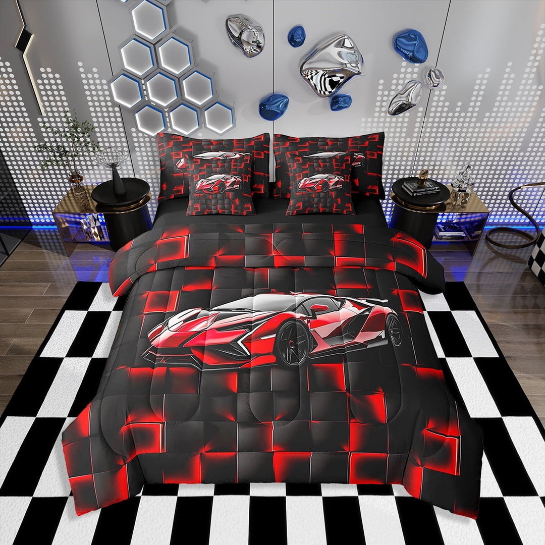 Erosebridal Neon Car Bed in a Bag Twin size s, Racing Car Bed Set, Sports Decor, Reversible 7-Piece