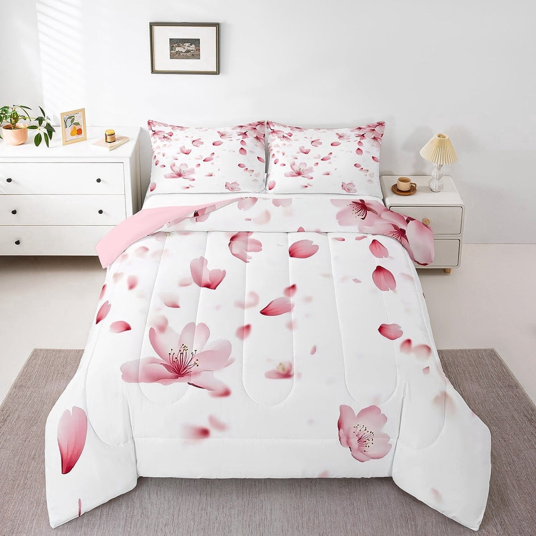 Erosebridal Cherry Blossom Bedding King Comforter Set,Floral Flower Bedding Sets King with Comforter,Botanical Bedroom Decor,Reversible,Breathable,3-Piece