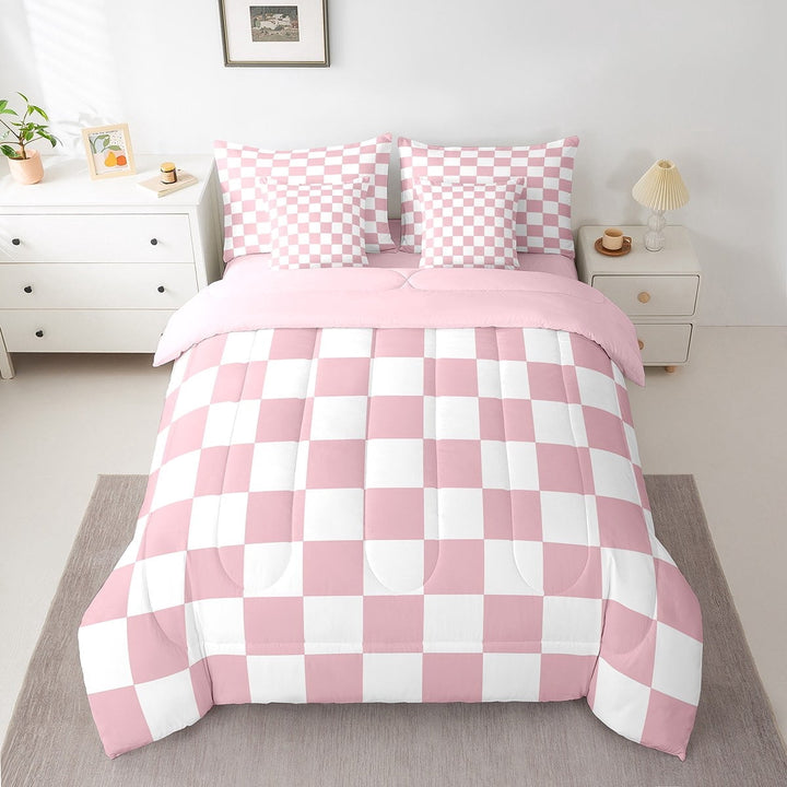 Erosebridal Plaid Buffalo Bed in a Bag Twin size, Checkered Bed Set, Rectangle Room Decor, Reversible 7-Piece