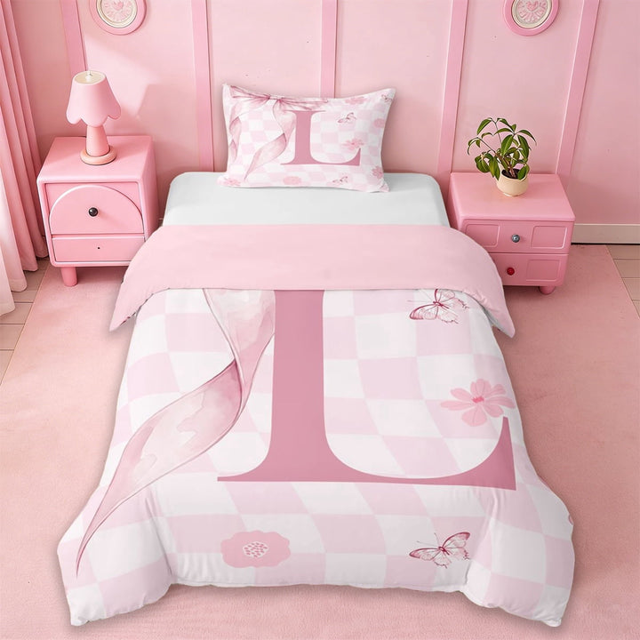 Erosebridal Pink Cute Flowers Twin Bedding,Girls Personalized Initial Letter L Duvet Cover Set For Kids,Reversible pink,2-Piece(No Comforter)