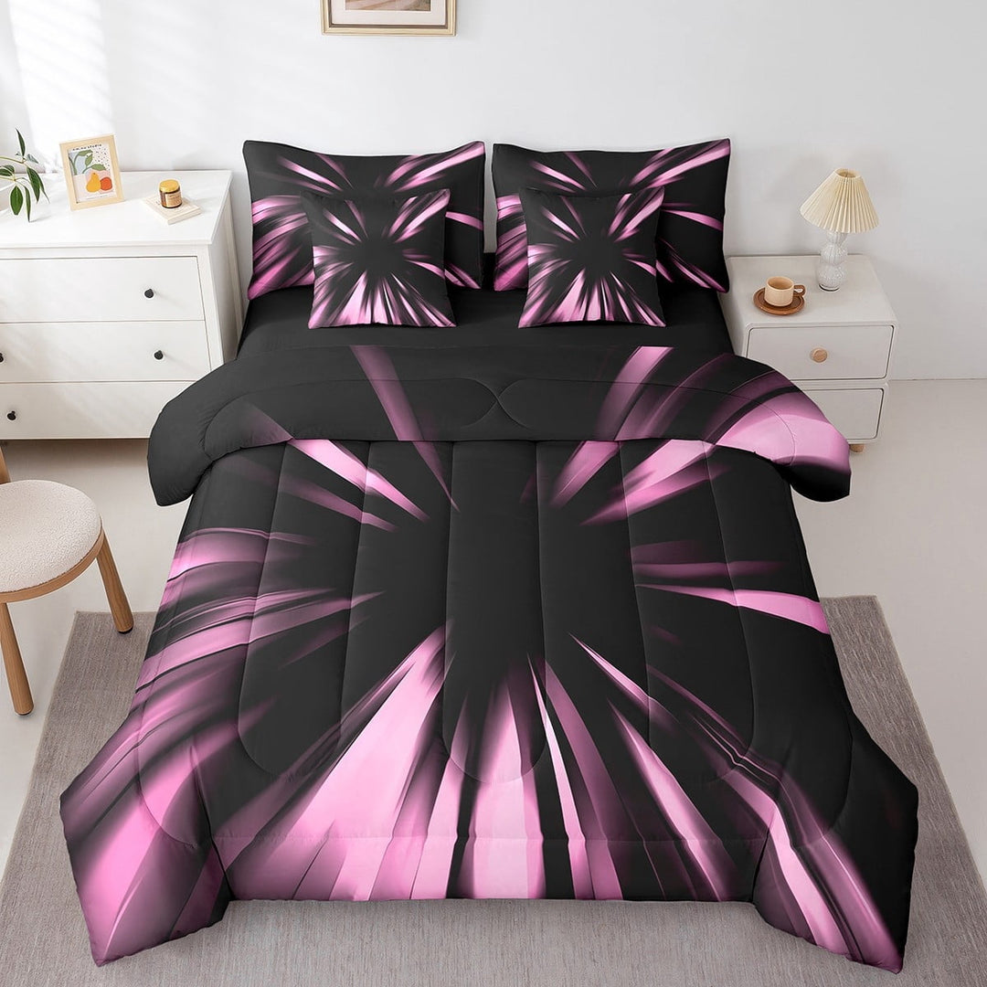 Erosebridal Abstract Bedding Sets Full Size, Neon Geometry Comforter Sets with Sheets, Modern Fishion Stripe Decor, Reversible