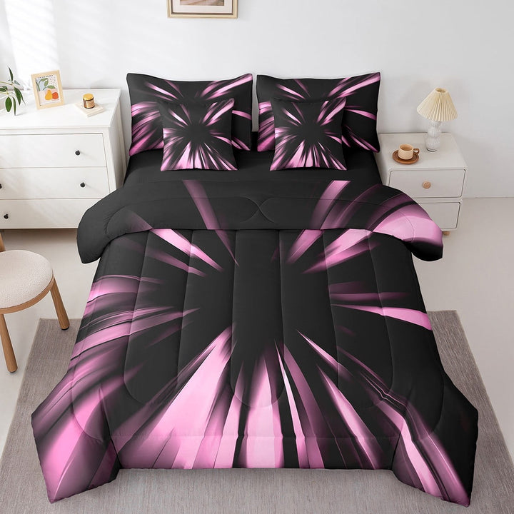 Erosebridal Abstract Bedding Sets Full Size, Neon Geometry Comforter Sets with Sheets, Modern Fishion Stripe Decor, Reversible