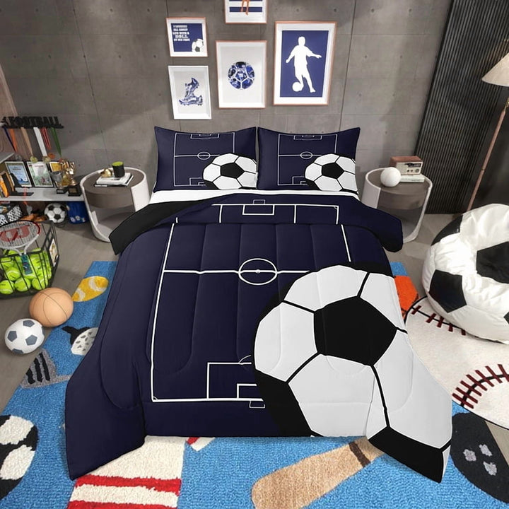 Football Comforter&amp;nbsp;Set Twin Size Soccer Bedding Set Teens,Sports Theme Bed Comforter&amp;nbsp;Sets Dark Blue Ball Gaming Quilt Bed Set Football Room Decor with 1 Pillowcase
