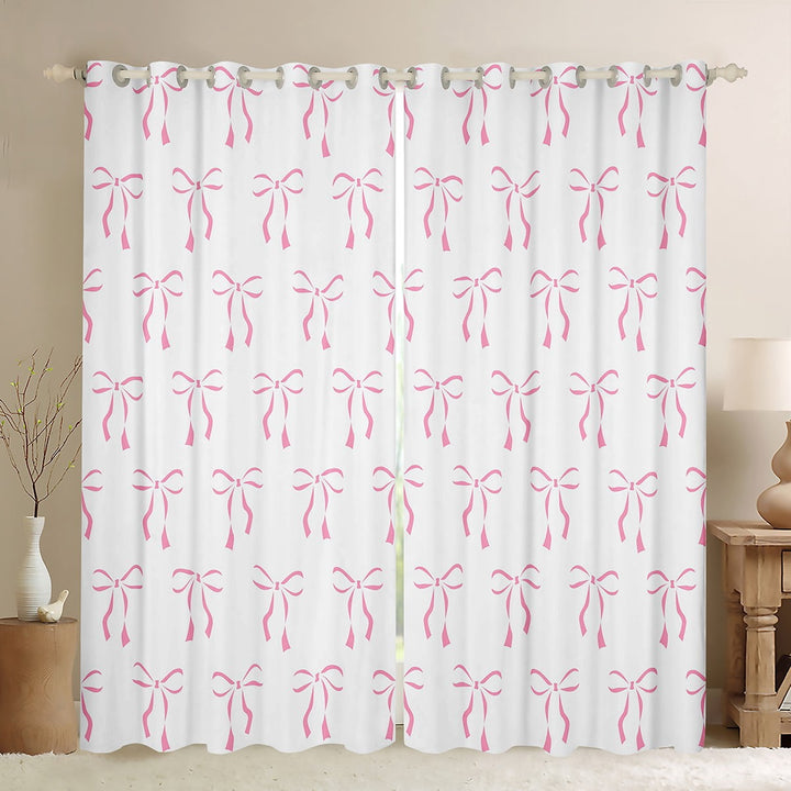 Manfei Cartoon Cute Ribbon Black Out Curtains, Girly Pink Bowknot Curtains Pack of 2 (42x63 Each), Teens Boys Girls Kids Bedroom Curtains, Curtains and Drapes Bedroom Decor