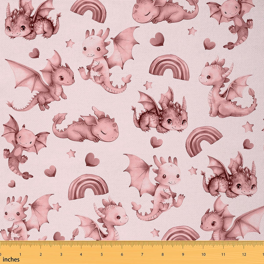Castle Fairy Cartoon Dragon Fabric by the Yard 1 Yard,Rainbow Love Heart Home Decor Fabric by the Yard,Kawaii Animal Room Decor Fabric by the Yard,Breathable Cute Home Decor