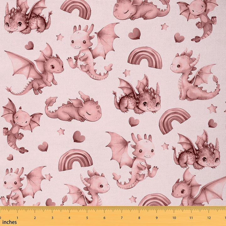 Castle Fairy Cartoon Dragon Fabric by the Yard 1 Yard,Rainbow Love Heart Home Decor Fabric by the Yard,Kawaii Animal Room Decor Fabric by the Yard,Breathable Cute Home Decor