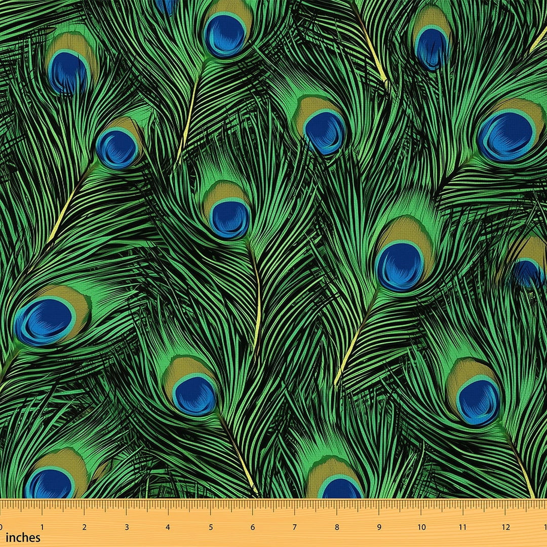Manfei Chic Peacock Feathers Sewing &amp; Crafting Fabric (5 Yards), Wild Animal Home Decor Fabric by the Yard, Green Aesthetic DIY Fabric