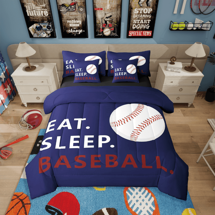 Erosebridal American Baseball Bedding Sets Twin Size,Ball Game Comforter Sets With Sheets,Sport Gamer Room Decorative,Reversible,Breathable,7Pcs