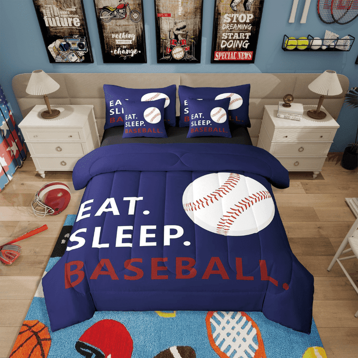 Erosebridal American Baseball Bedding Sets Twin Size,Ball Game Comforter Sets With Sheets,Sport Gamer Room Decorative,Reversible,Breathable,7Pcs