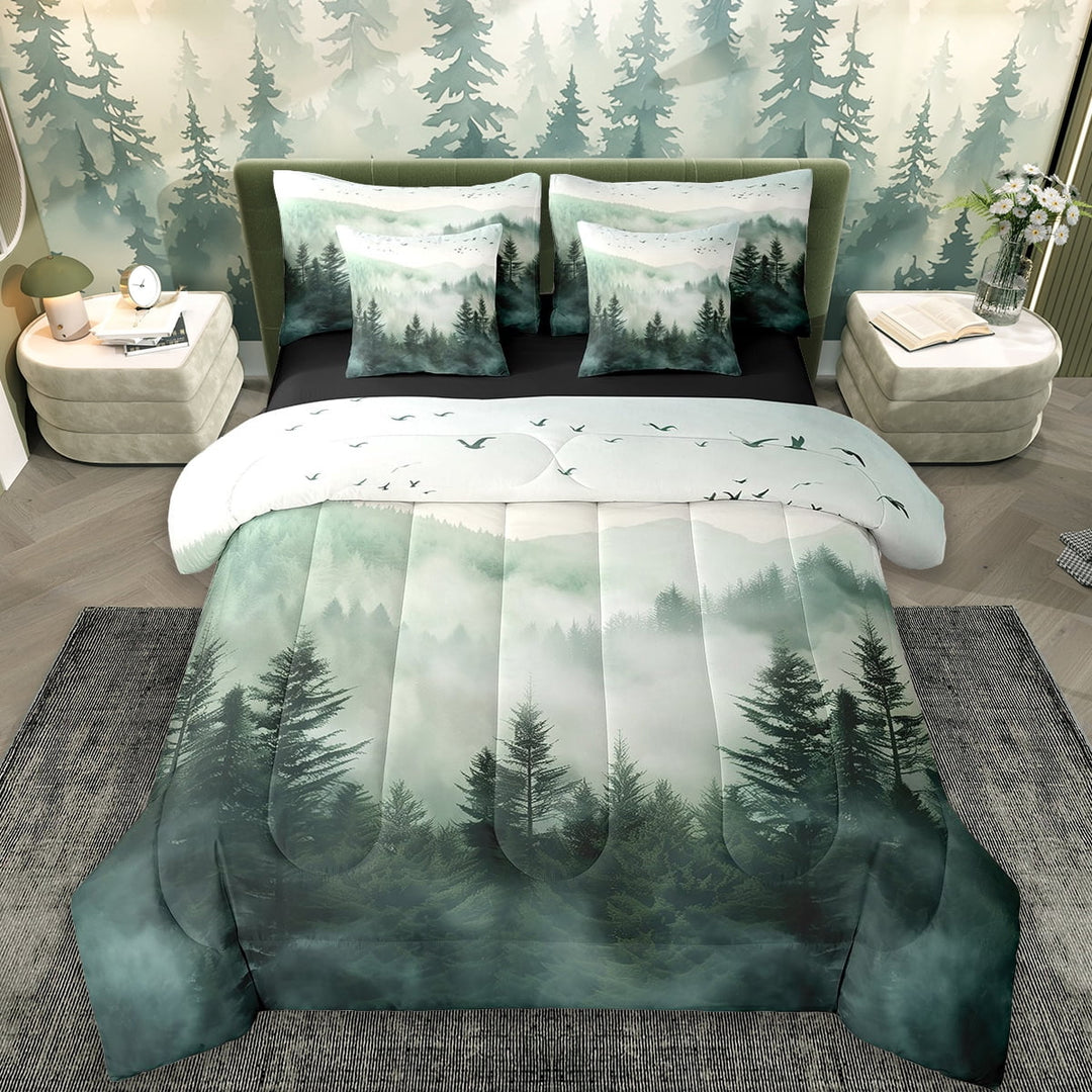 Erosebridal Jungle Botanical Tree Bedding King Size,Tropical Plant Comforter Sets with Sheets,Green For Men Women,Microfiber Bedroom Decor Reversible,7pcs