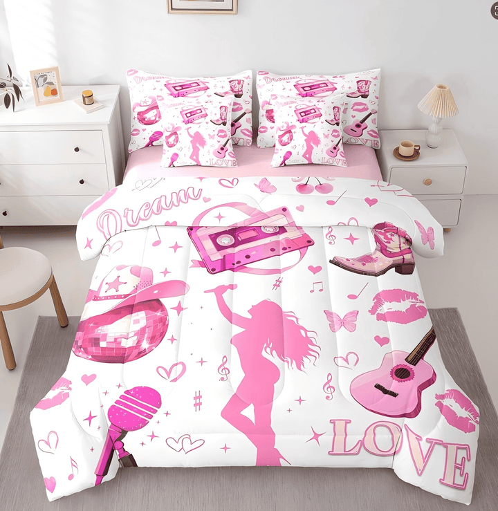 Erosebridal Cute Princess Musician Bedding Twin Size, Colorful Bow-tie Bedding Sets Twin Size, Butterfly Decor, Reversible