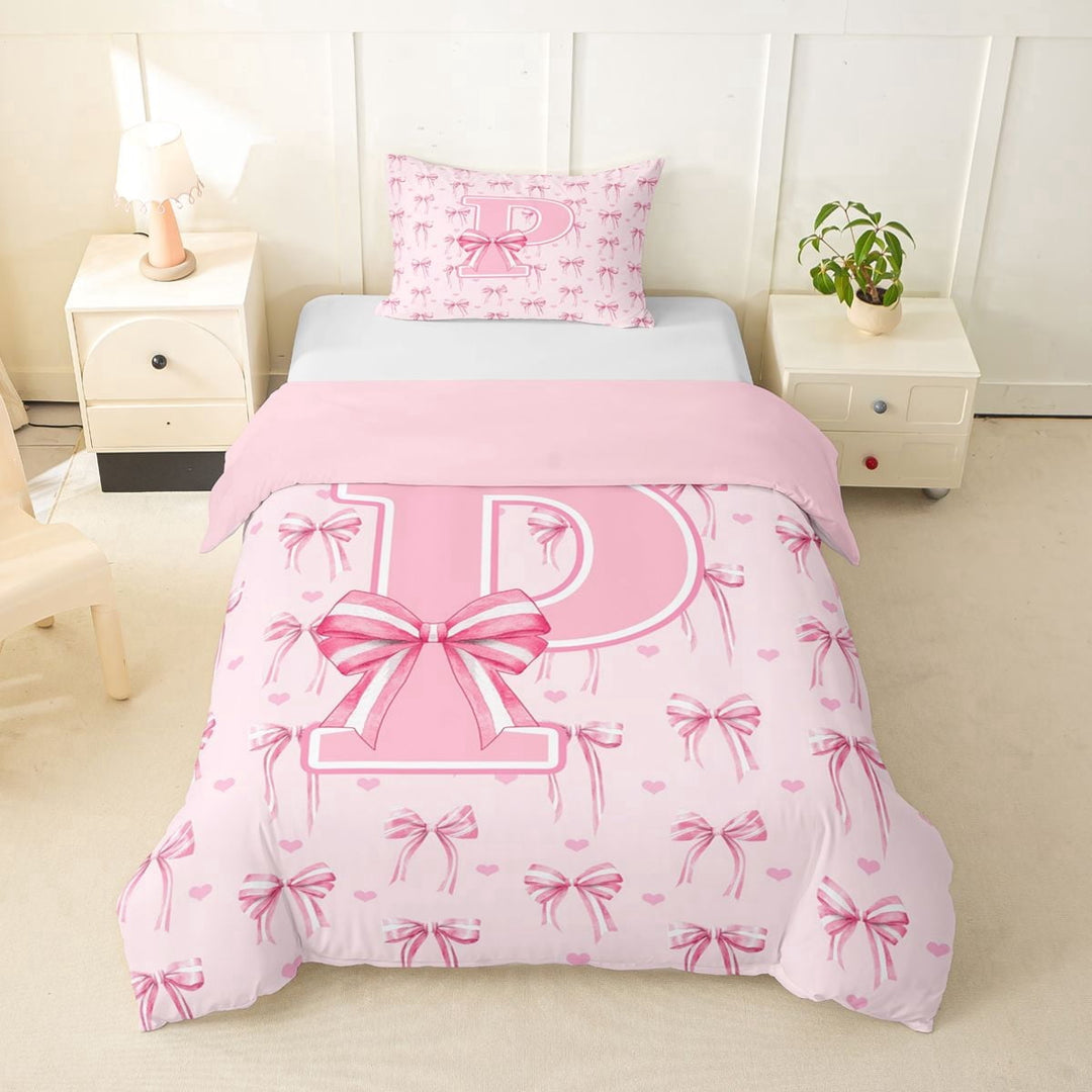 Erosebridal Cartoon Stripes Bow Twin Bedding For Teens,Girls Pink Personalized Initial P Duvet Cover Set,Pink Reversible,2pcs,No Comforter