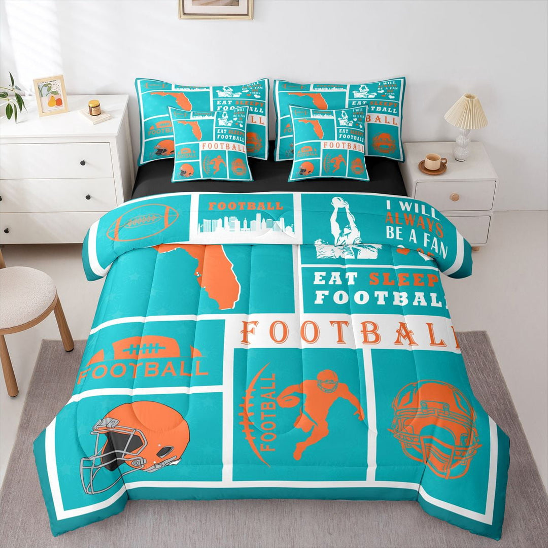 Erosebridal Rugby Comforter Set Twin Size,Football Bedding Set Teens,Sports Fan (Comforter+Fitted+Flat Sheet+2 Pillowcases+2 Throw Pillow Covers) 7 Pieces Bed Set