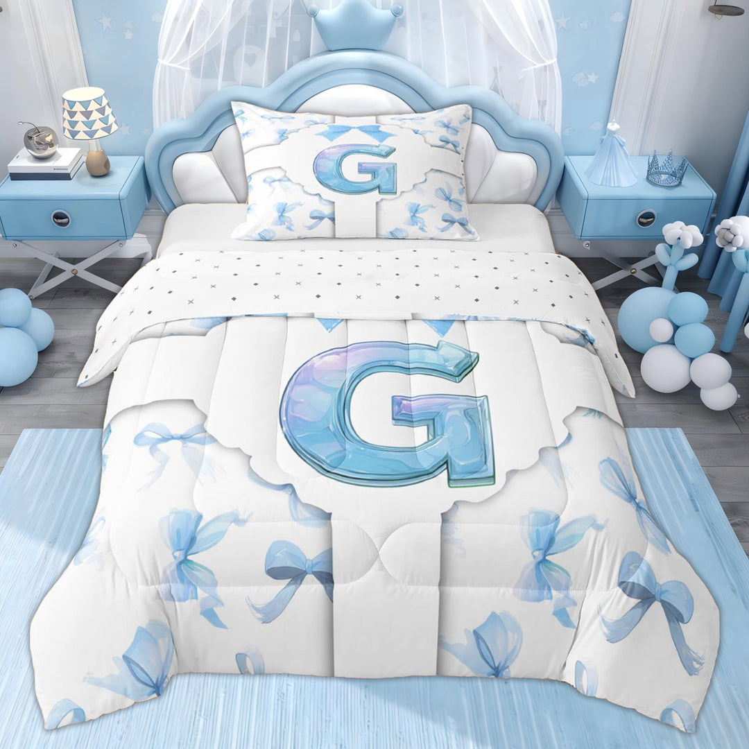 Erosebridal Cartoon Letter G Kids Twin Comforter Sets, Princess Bowknot Bedding Set, Blue, 2pcs