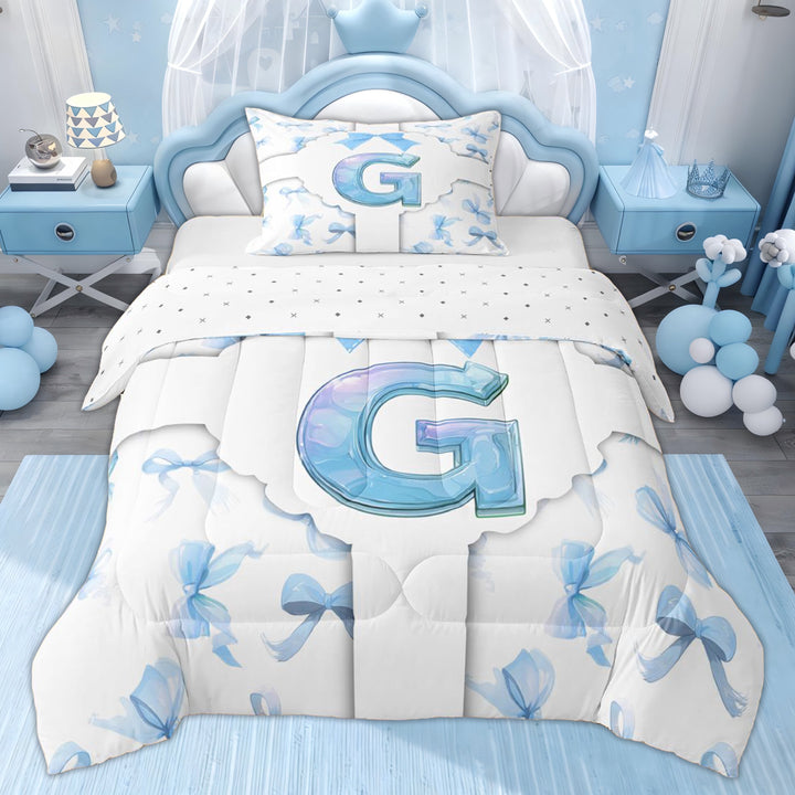 Erosebridal Cartoon Letter G Kids Twin Comforter Sets, Princess Bowknot Bedding Set, Blue, 2pcs