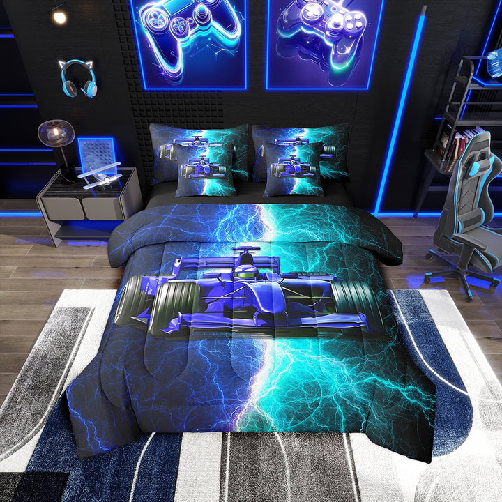 Erosebridal Car Theme Bedding Twin Size 7pcs, Racing Car Comforter Sets with Sheets Men, Lightweight