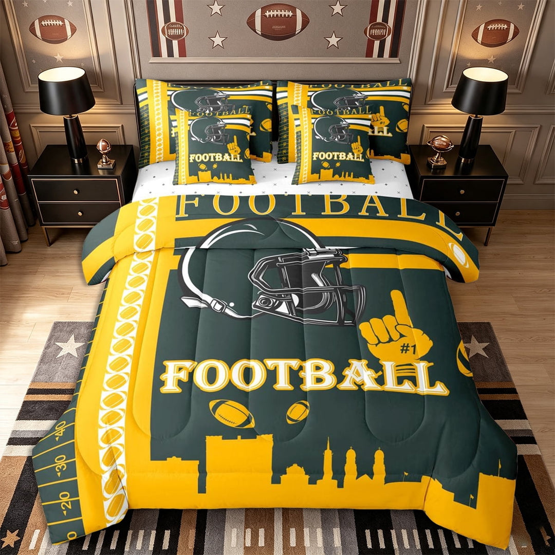 Erosebridal Football 7 Pieces Comforter Sets Twin Size for Kids Boys,Sport Theme Bedding Set,Rugby Sports Gifts for Football Fans,Football City Bed In A Bag with Comforter Sheets