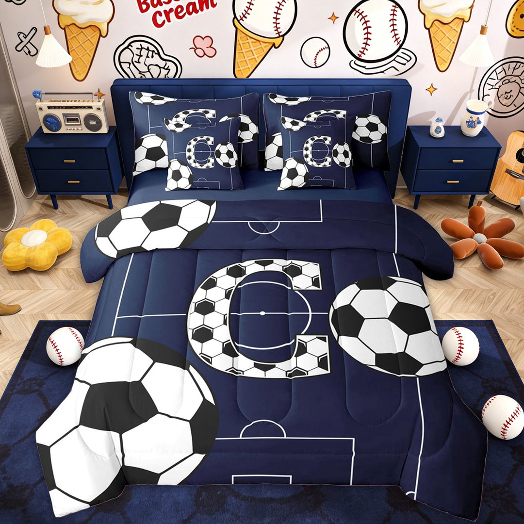 Erosebridal Monogrammed C Kids Twin Bedding Sets, Cartoon Honeycomb Soccer Bedding Comforter Set, 7-Piece