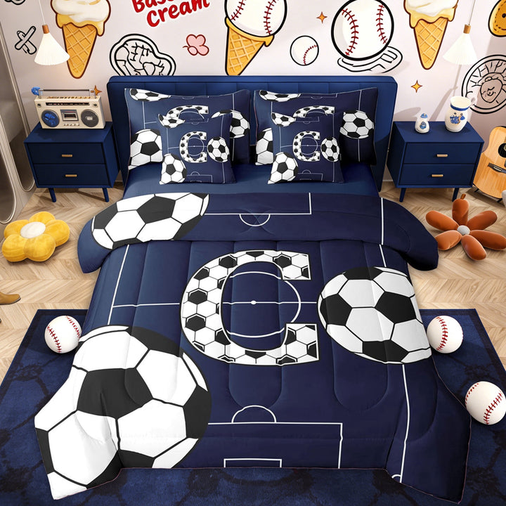 Erosebridal Monogrammed C Kids Twin Bedding Sets, Cartoon Honeycomb Soccer Bedding Comforter Set, 7-Piece