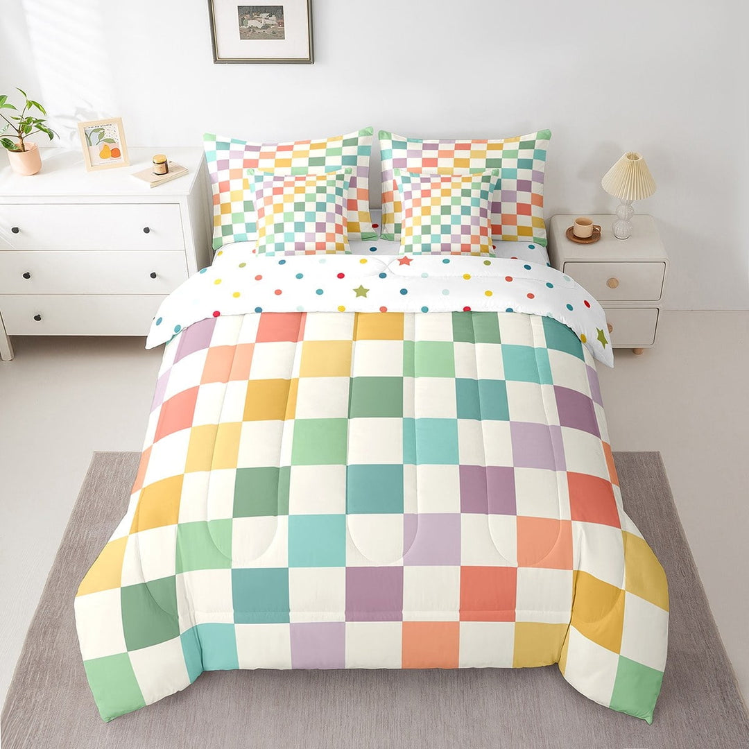 Erosebridal Plaid Buffalo Bed in a Bag Twin size, Rainbow Checkered Bed Set, Rectangle Room Decor, Reversible
