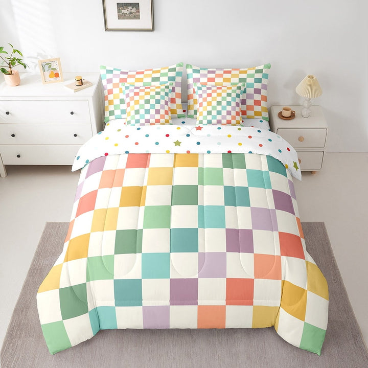 Erosebridal Plaid Buffalo Bed in a Bag Twin size, Rainbow Checkered Bed Set, Rectangle Room Decor, Reversible