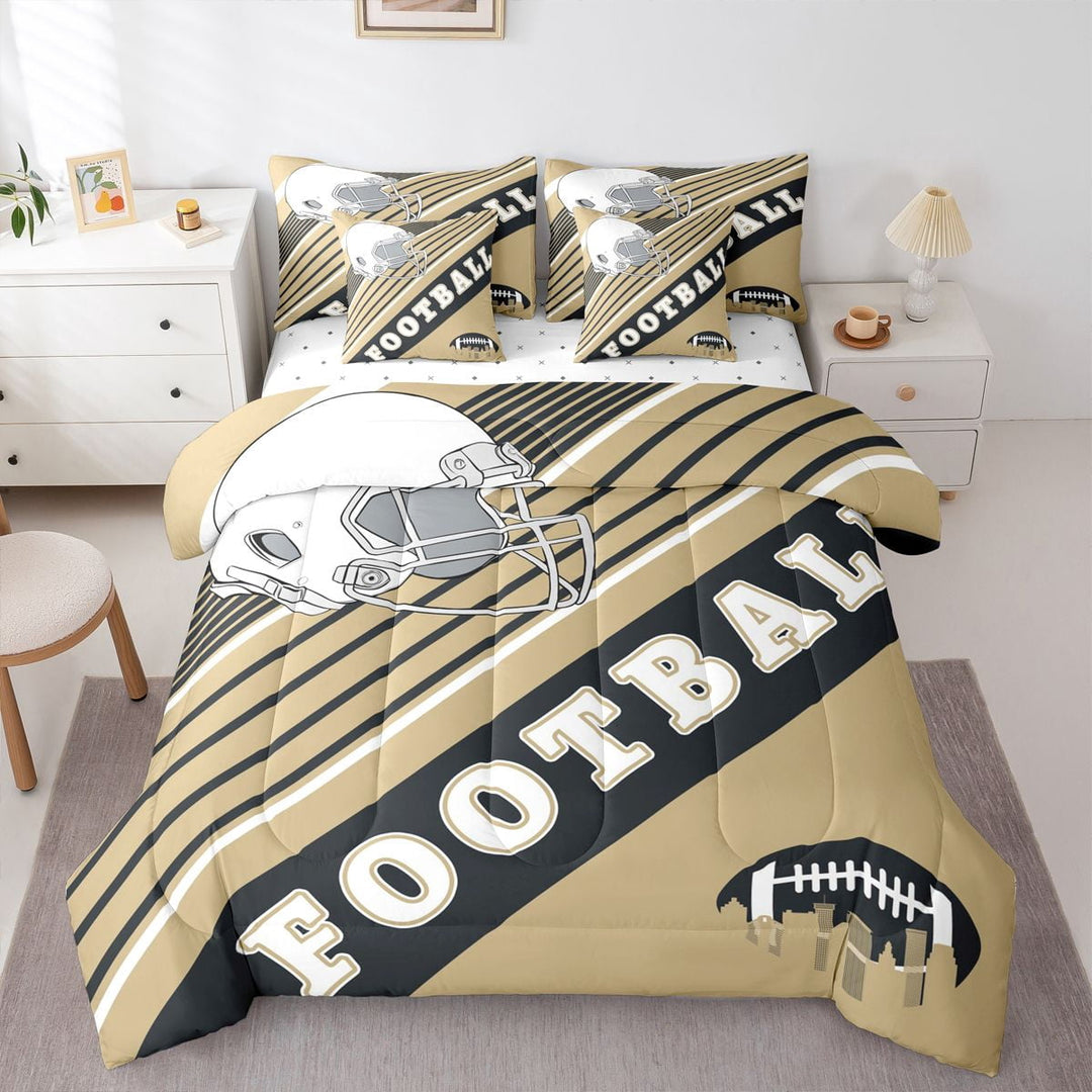 Football City Comforter Sets Twin Size, American Football Bedding Bed In A Bag(Comforter+Fitted+Flat Sheet+2 Pillowcases+2 Throw Pillow Covers) 7 Pieces Bed Set, New Orleans