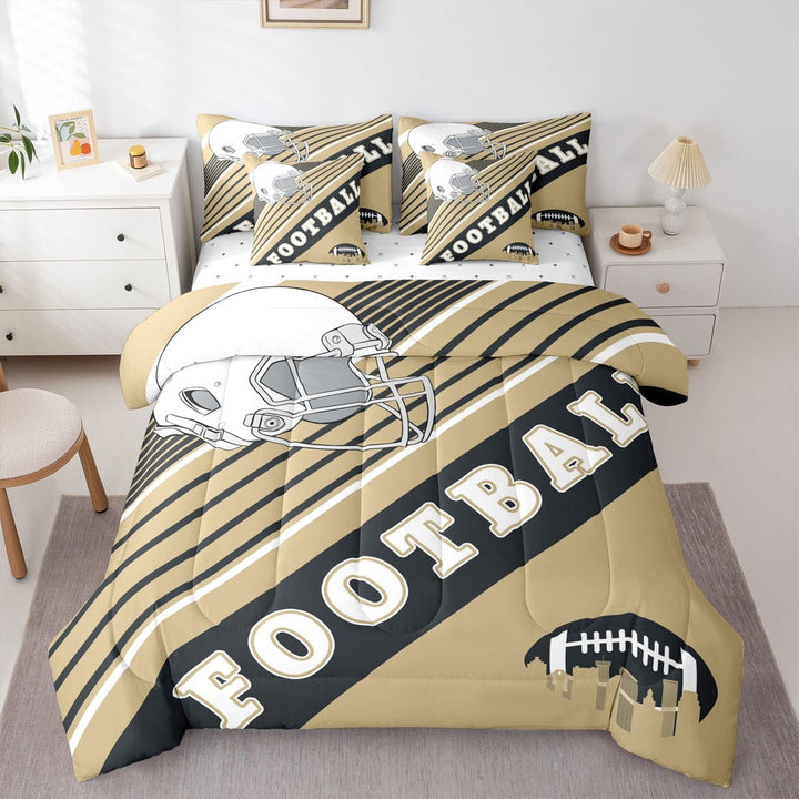 Football City Comforter Sets Twin Size, American Football Bedding Bed In A Bag(Comforter+Fitted+Flat Sheet+2 Pillowcases+2 Throw Pillow Covers) 7 Pieces Bed Set, New Orleans