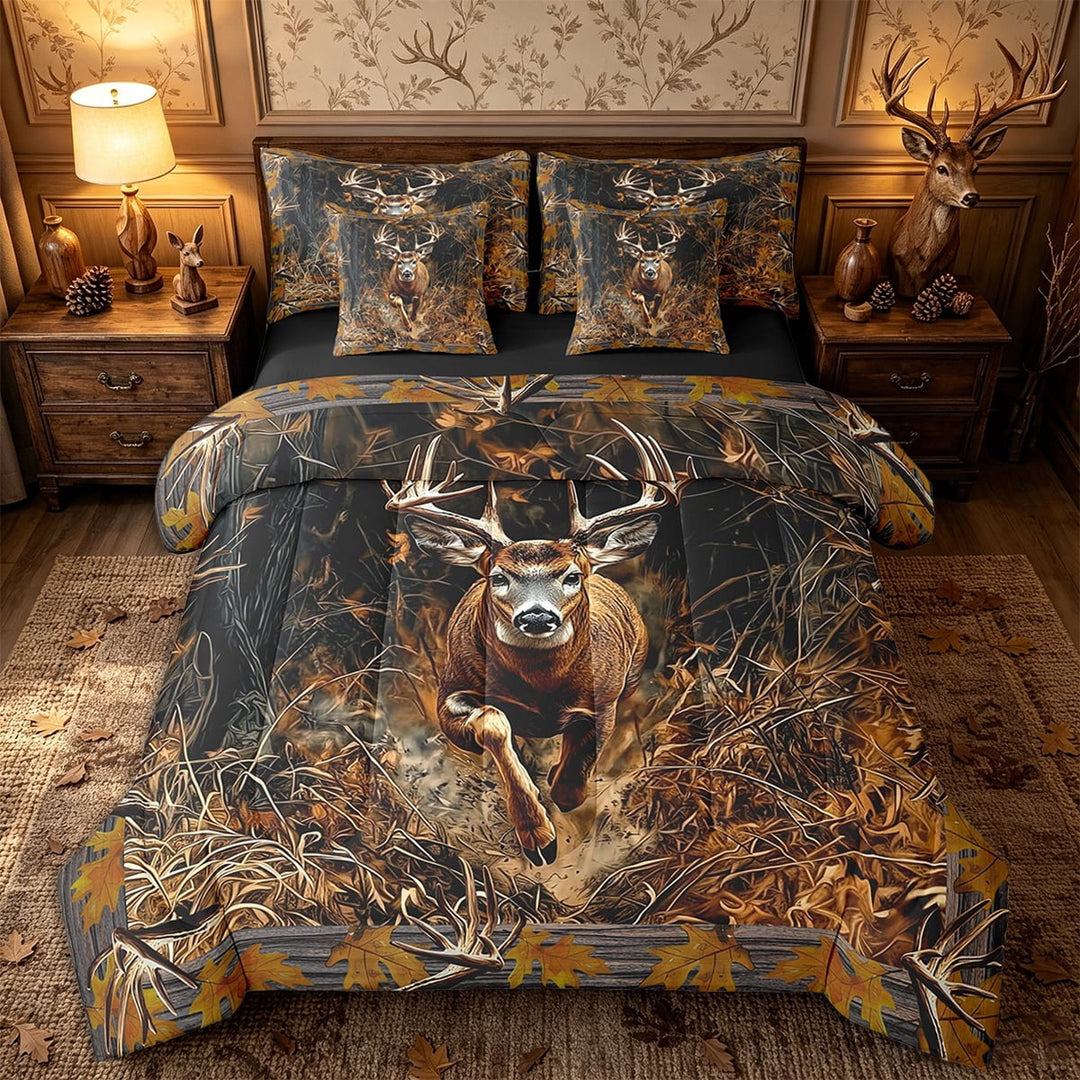 Erosebridal 7Pcs Hunting Deer Comforter Sets Queen,Deer and Branches Bedding for Hunter Bedroom Decor with 2 Pillowcases and 2 Throw Pillow Covers,Brown Bedding Sets with Flat Sheet and Fitted Sheet