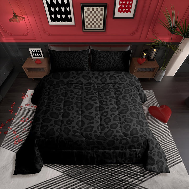 Leopard Print Comforter Set Full Size,Abstract Cheetah Texture Bedding Set,Women Room Decor,Rustic Farmhouse Retro Down Comforter,Black Noble Duvet Insert
