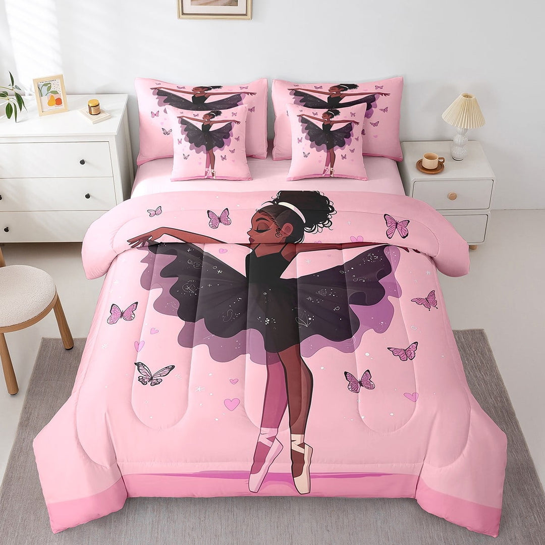 Erosebridal Ctue Black Bedding Twin Size, Ballet Dance Bedding Sets Twin Size, Cartoon Butterfly Decor, Reversible