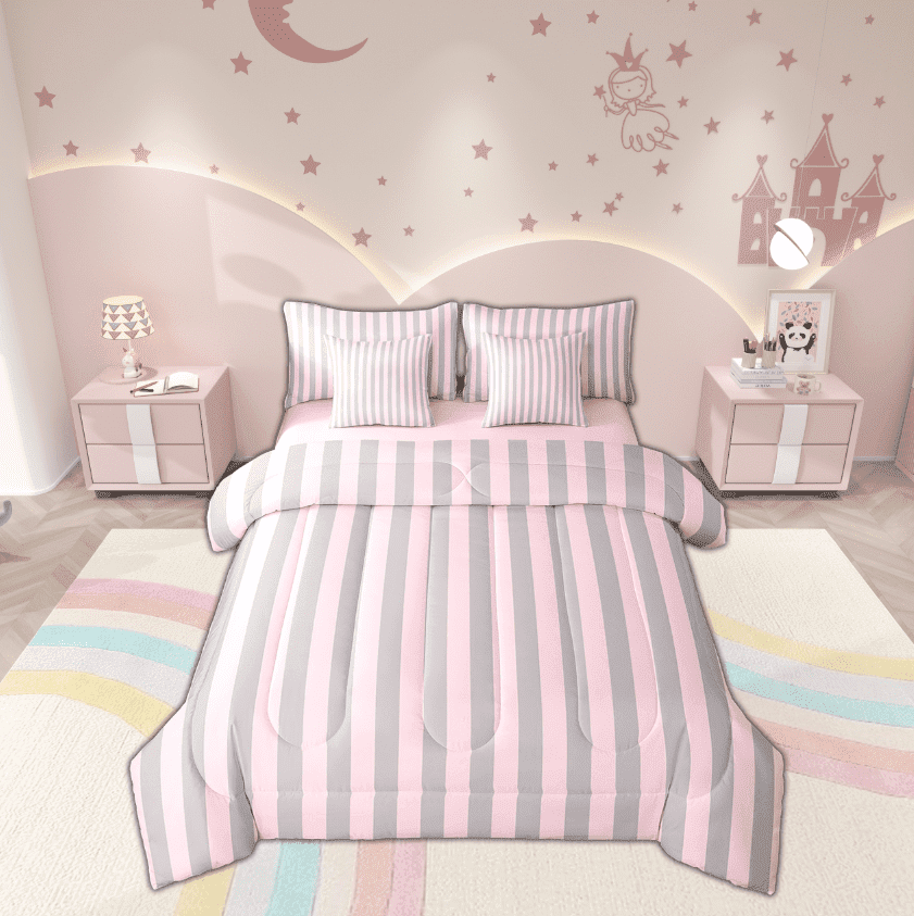 Erosebridal Stripes Ombre Bedding Sets Twin Size, Abstract Comforter Sets with Sheets, Modern Geometric Reversible Bedding Twin Size, Super Cozy Room Decorative, 7-Piece