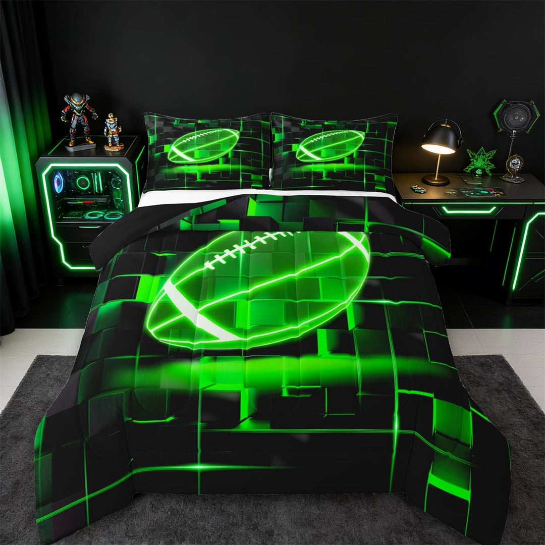 Erosebridal Green Rubgy Bedding Twin Comforter Set,Modern Geometric Grid Down Comforter,Glowing Neon Light Bedding Sets Twin with Comforter For Teens,Breathable Room Decor Reversible£¬2 Pieces