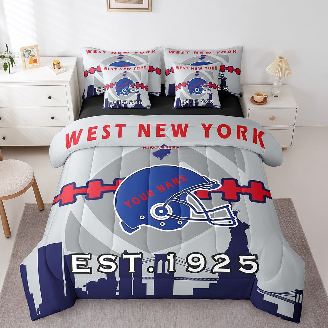 Erosebridal 7 Pcs Comforter Set Twin Size,Customized Football Bed in a Bag with Flat Sheet and Fitted Sheet and Adults,Football Team Bedding Set with Pillowcase and Sham(West New York)