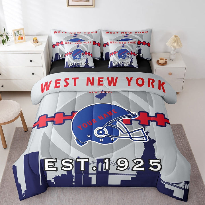 Erosebridal 7 Pcs Comforter Set Twin Size,Customized Football Bed in a Bag with Flat Sheet and Fitted Sheet and Adults,Football Team Bedding Set with Pillowcase and Sham(West New York)