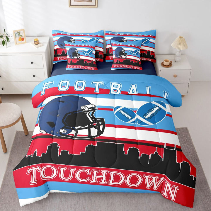 Erosebridal Sport Nashville Rugby Bedding Sets Twin Size,Ball Game Comforter Sets with Sheets,Football Room Decorative,Reversible,Breathable,7-Piece