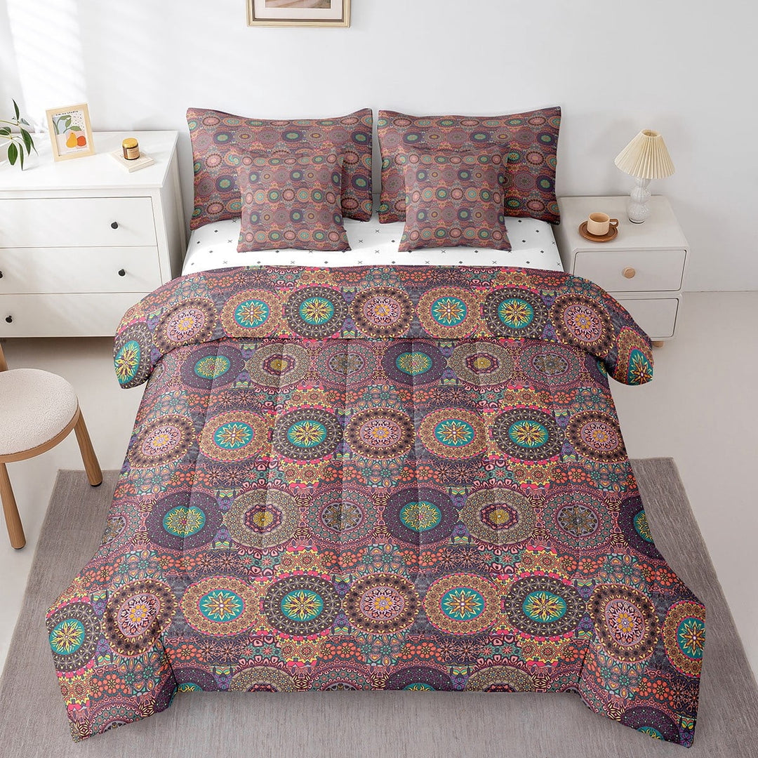 Erosebridal Boho Tribal Bedding Queen Size, Hippie Floral Print Bed Set, Cowboy Cowgirl Reversible Bed in a Bag Queen size, Breathable Room Decoration, 7pcs