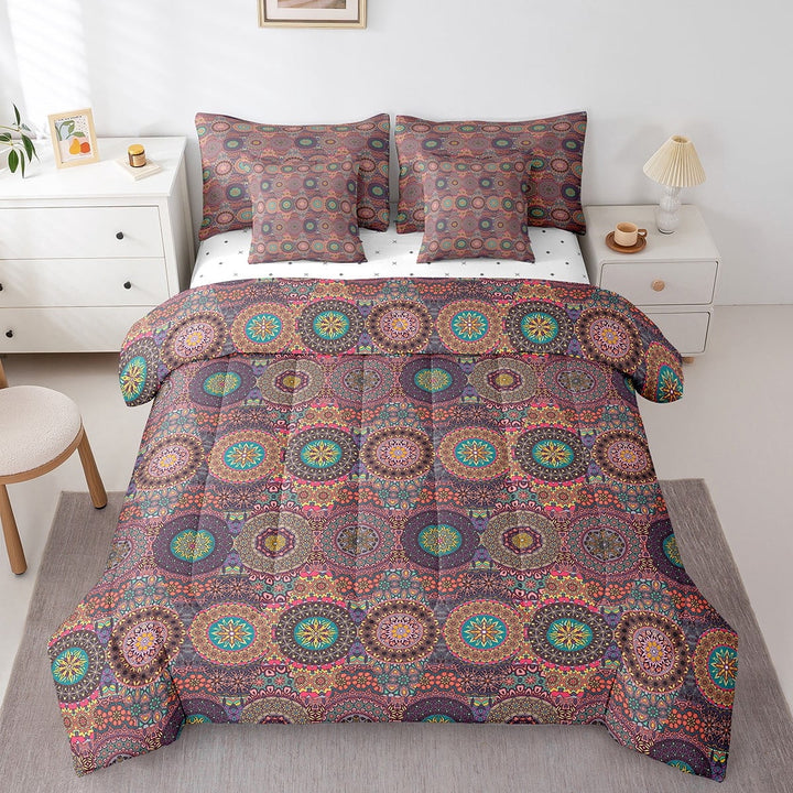 Erosebridal Boho Tribal Bedding Queen Size, Hippie Floral Print Bed Set, Cowboy Cowgirl Reversible Bed in a Bag Queen size, Breathable Room Decoration, 7pcs