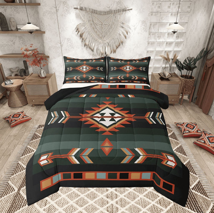 Southwestern Geometric Comforter Set Western Aztec Quilt Sets Boho Exotic Tribal Bedding Set Queen Rustic Farmhouse Home Decor Bohemian American Bed Set 2 Pillow Cases