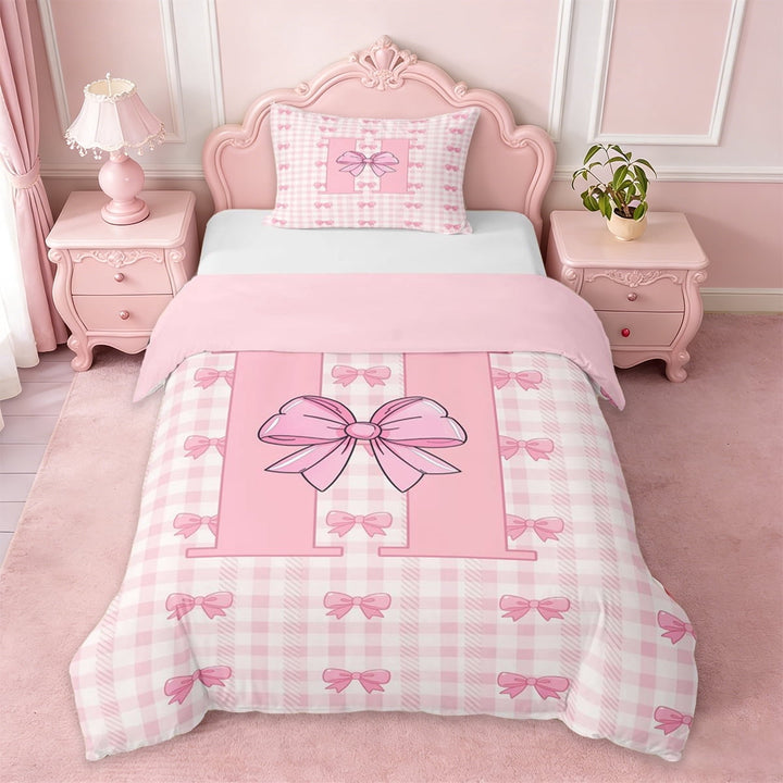 Erosebridal Dreamy Princess Bow Twin Bedding For Kids,Girls Ribbon Bow Initial Letter H Alphabet Duvet Cover Set,Pink Reversible,2-Piece(No Comforter)