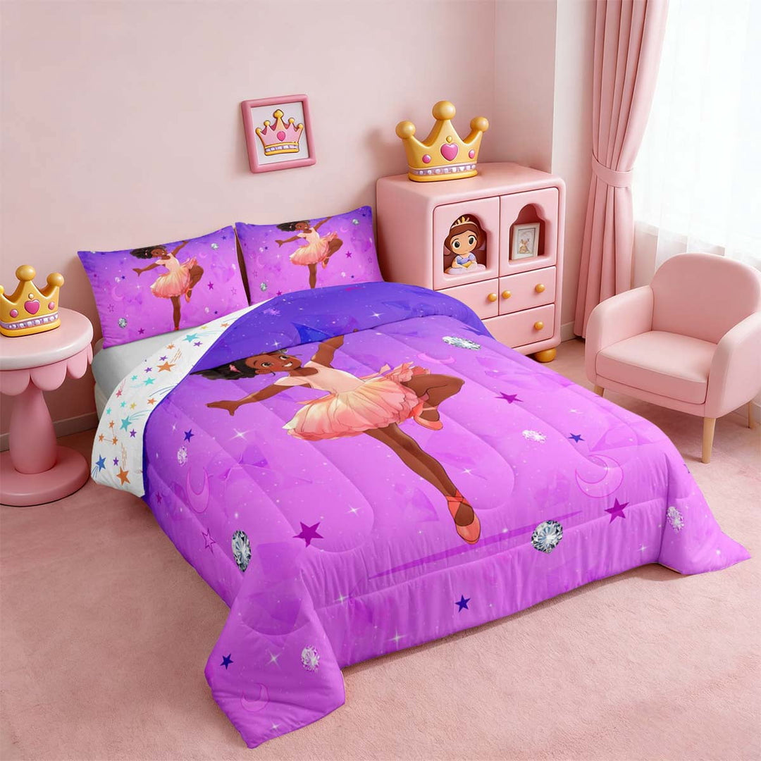 Kawaii Black Bedding Full American African Full Comforter Set, Psychedelic Purple Galaxy Down Comforter Ballet Princess Bedding Comforter Sets, Glitter Diamonds Stars Duvet Insert