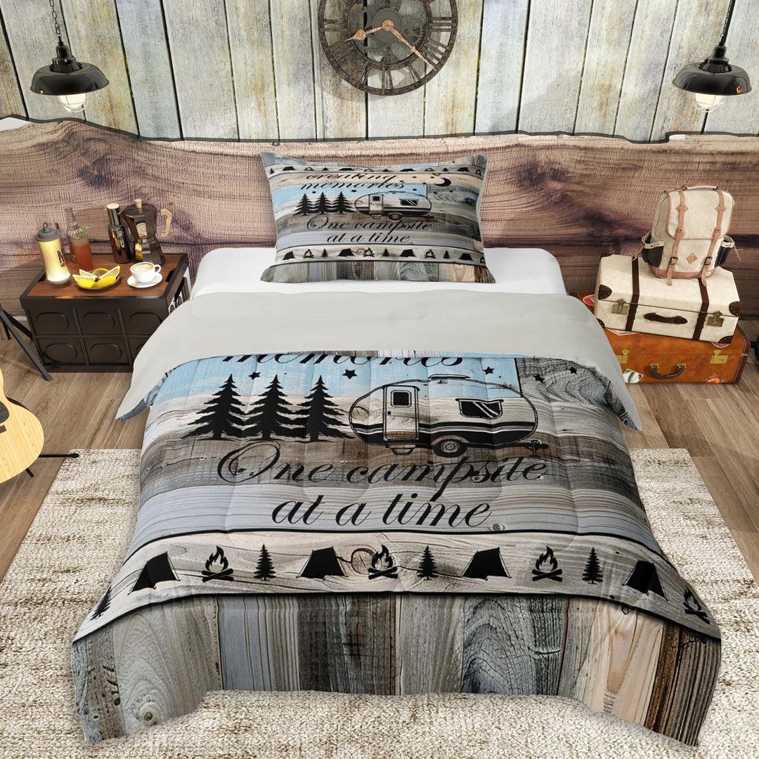 Erosebridal Vintage RV Car Twin Comforter Sets 3-Piece,Adventure Theme Vintage Cottage Bedding Set For Boys Girls,Grey Reversible,Ultra Soft Home Decor