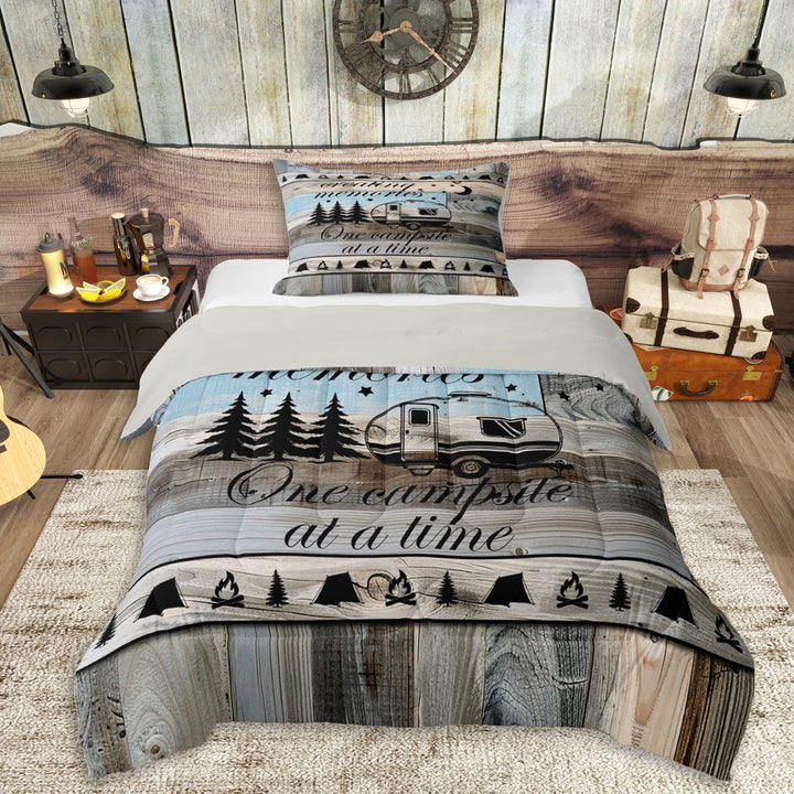 Erosebridal Vintage RV Car Twin Comforter Sets 3-Piece,Adventure Theme Vintage Cottage Bedding Set For Boys Girls,Grey Reversible,Ultra Soft Home Decor